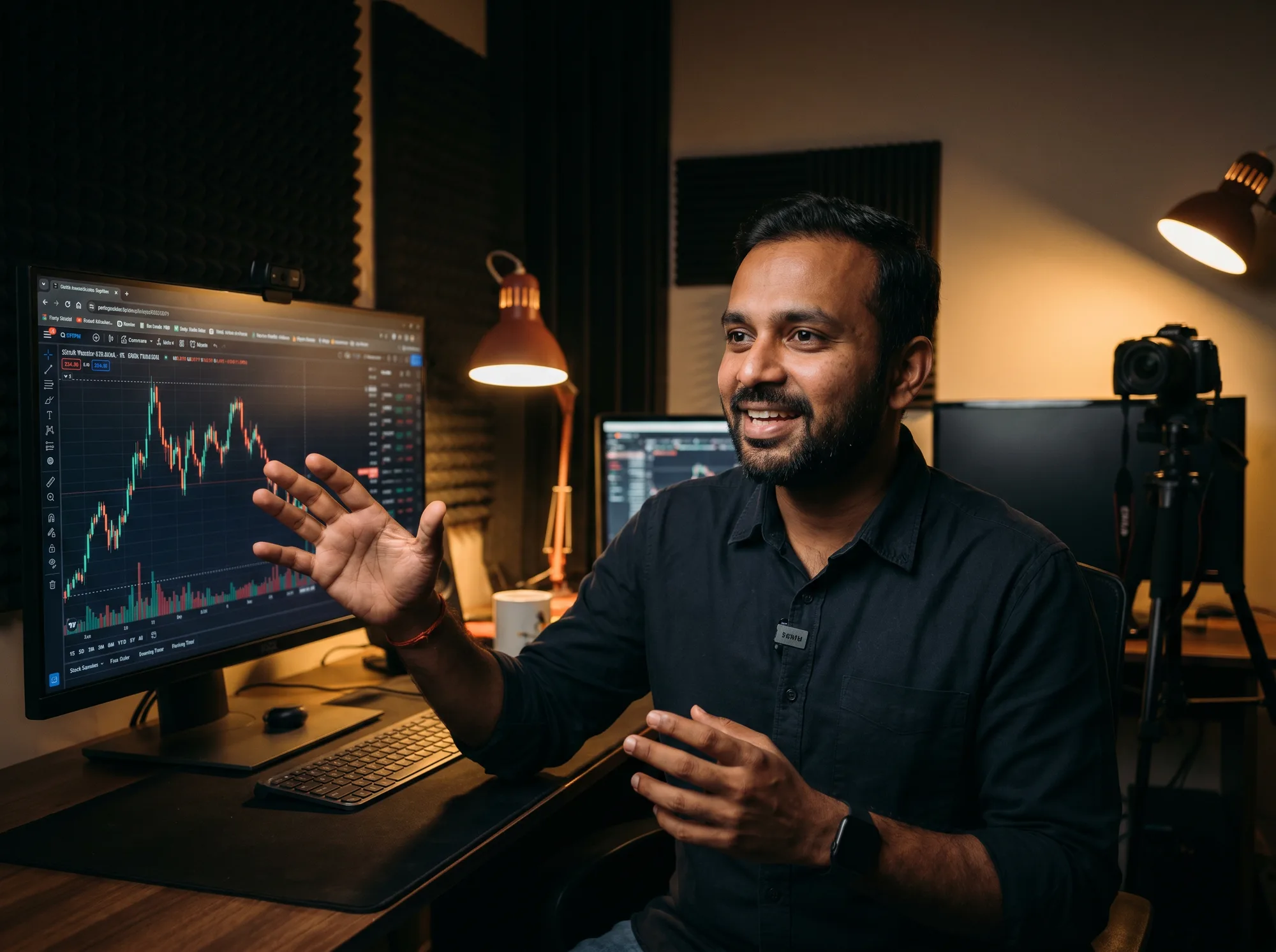Bharat teaching a live trading session on camera